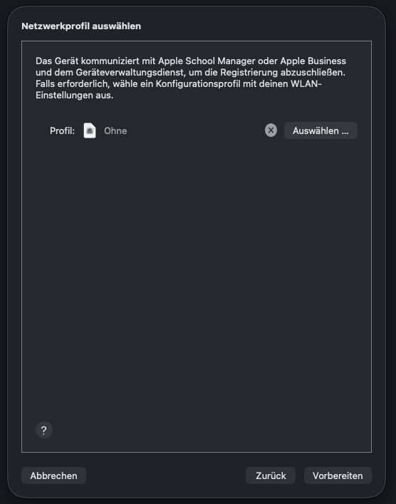 Netzwerkprofil in Apple Configurator auswählen