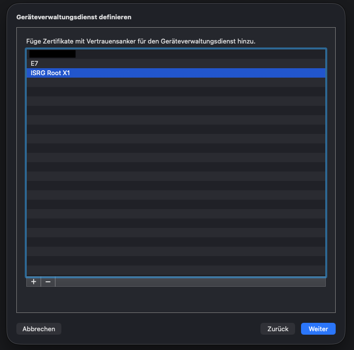 Zertifikat in Apple Configurator auswählen