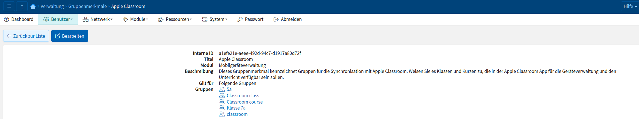 Screenshot des Gruppenmerkmals Apple Classroom mit den zugewiesenen Gruppen