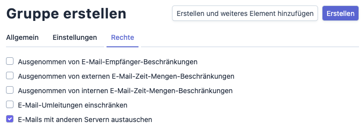 Gruppe erstellen - Rechte