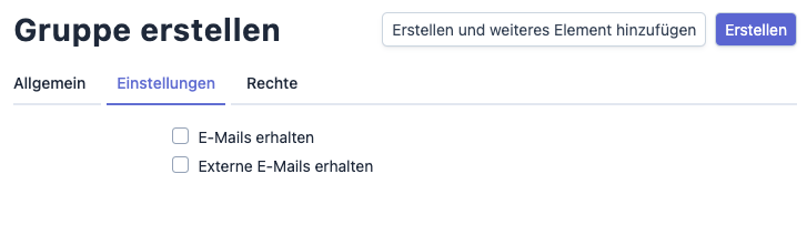Gruppe erstellen - Einstellungen