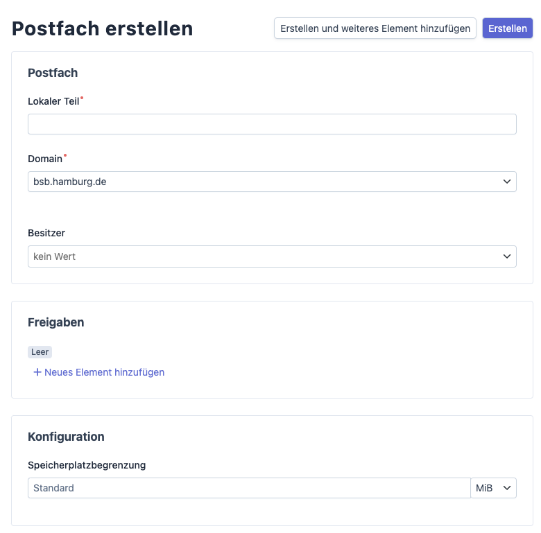 Postfach erstellen