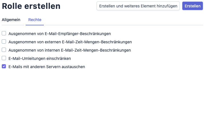 Rolle erstellen - Rechte